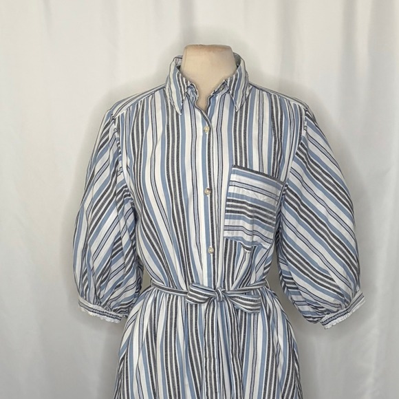Anthropologie MAEVE Mona Tie Waist Shirt Dress Blue White Stripe Maxi Medium - Picture 4 of 16